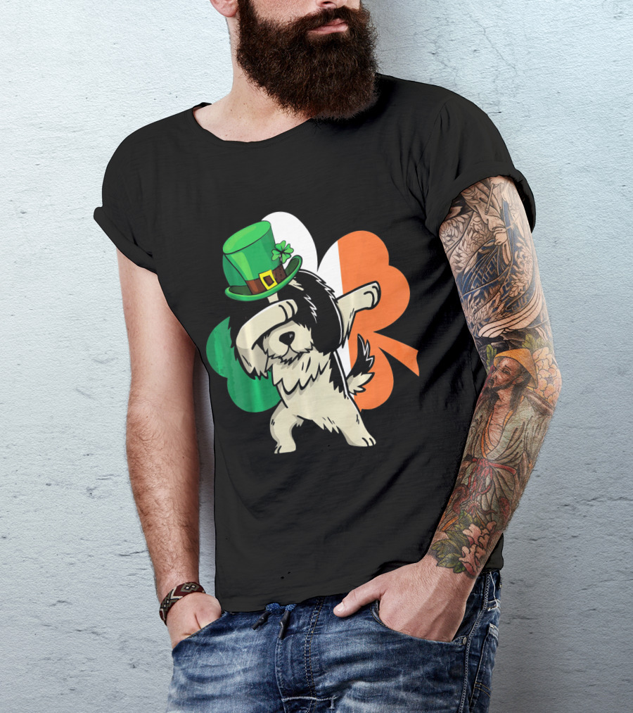 Dabbing Shih Tzu Shamrock Irish Hat Flag T-Shirt