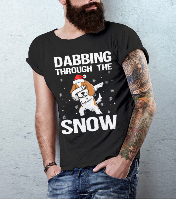 Dabbing Through The Snow Cavalier King Charles Spaniel Christmas Dog Santa Hat T-Shirt