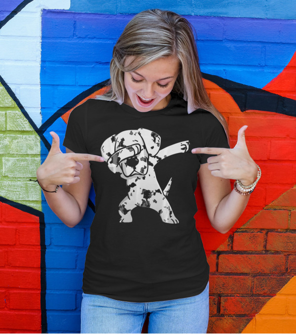 Dabbing White Great Dane Dab Dance Spotted Dog T-Shirt