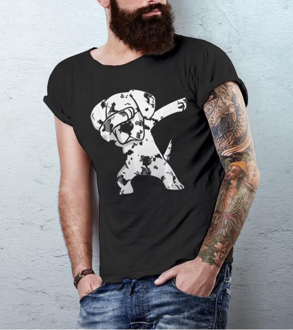 Dabbing White Great Dane Dab Dance Spotted Dog T-Shirt