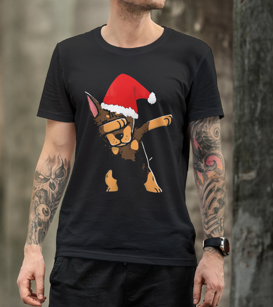 Doberman Pinscher Dabbing Santa Hat Christmas T-Shirt
