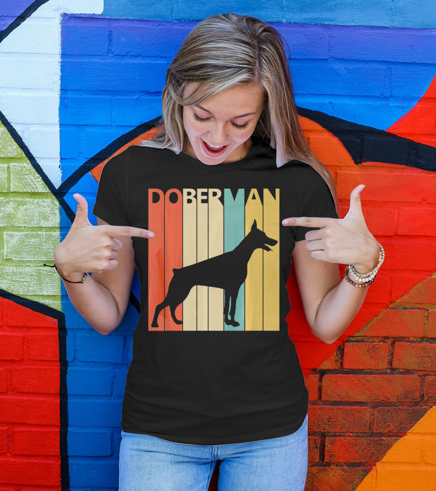 Doberman Vintage Silhouette Stripes For Dog Dad T-Shirt