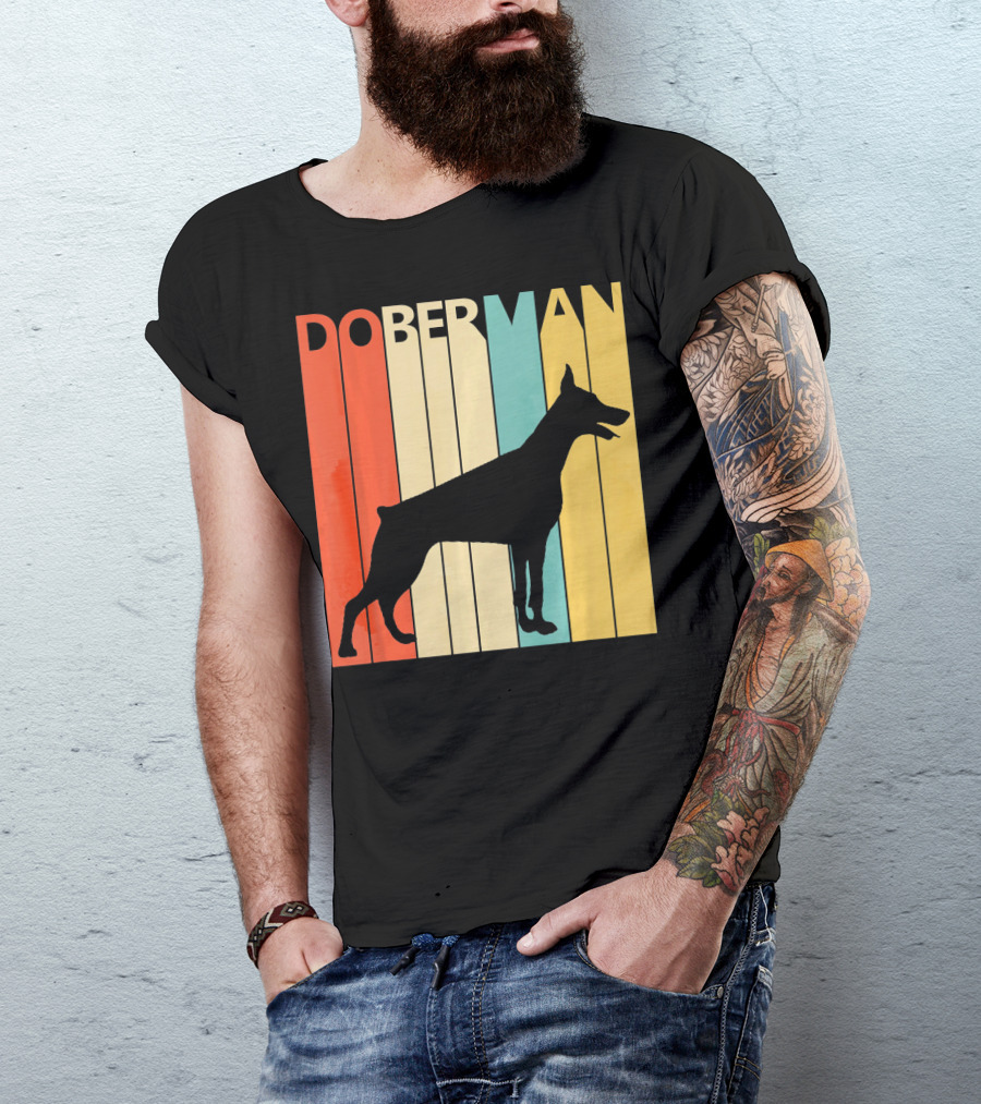 Doberman Vintage Silhouette Stripes For Dog Dad T-Shirt