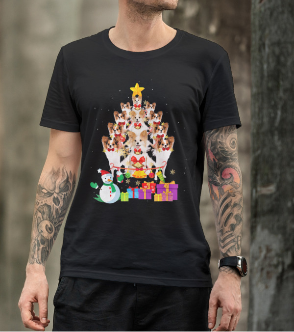Dog Christmas Papillon Xmas Tree Snowman Gifts Holiday T-Shirt
