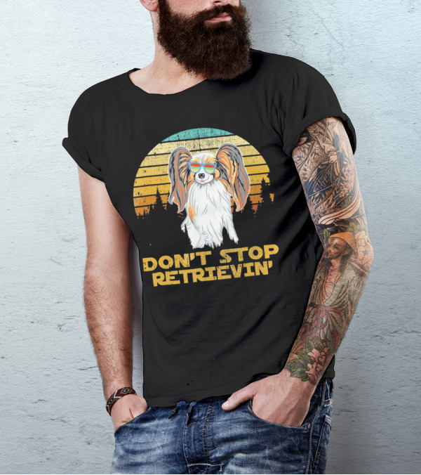 Don't Stop Retrievin' Papillon Sunglasses Retro Sunset T-Shirt