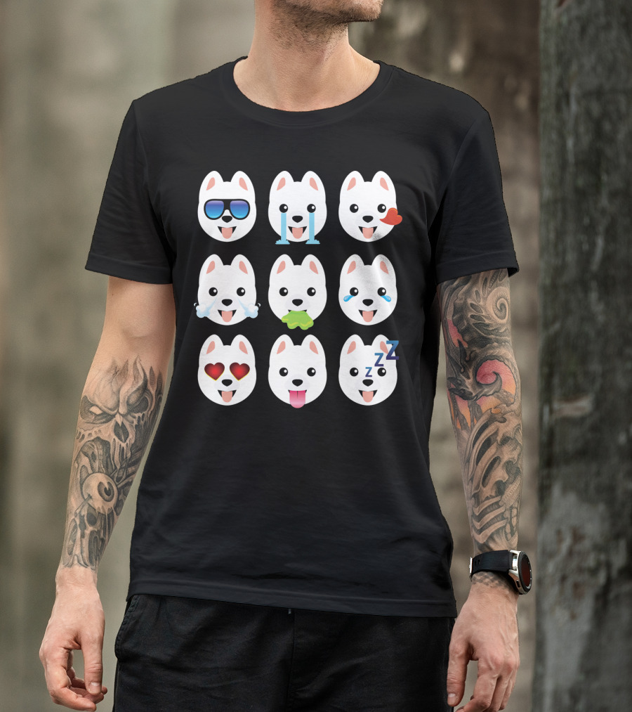 Pomeranian Dog Emoji Faces Funny Father Emotions T-Shirt