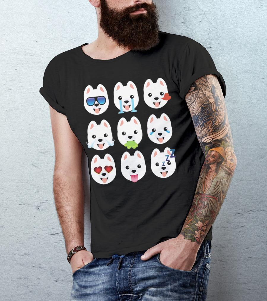 Pomeranian Dog Emoji Faces Funny Father Emotions T-Shirt