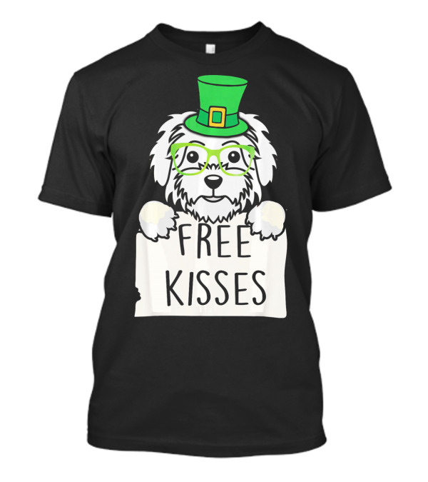 Free Kisses Maltese Dog With Green Leprechaun Hat St Patricks T-Shirt