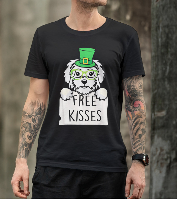 Free Kisses Maltese Dog With Green Leprechaun Hat St Patricks T-Shirt
