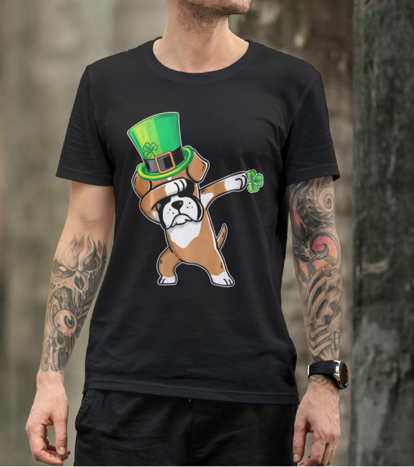Funny Boxer Dog Dabbing St. Patrick's Day Dance T-Shirt