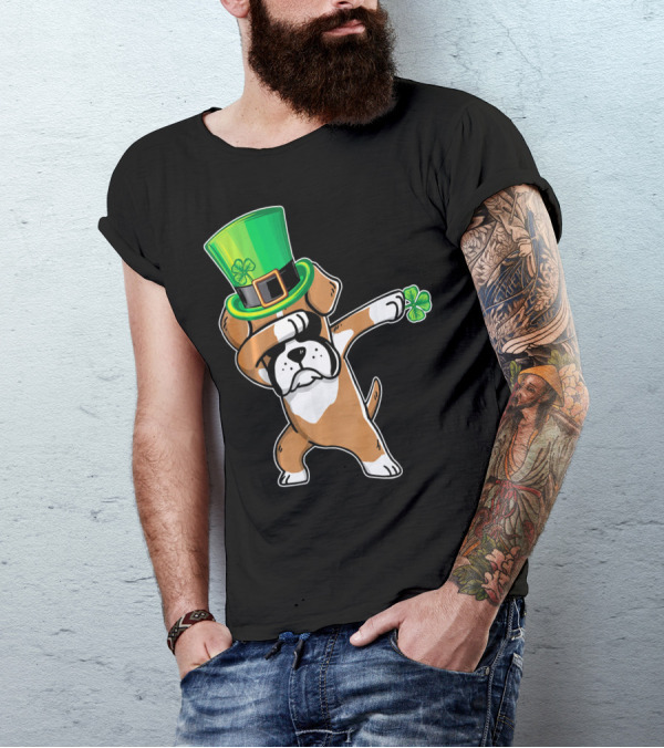 Funny Boxer Dog Dabbing St. Patrick's Day Dance T-Shirt