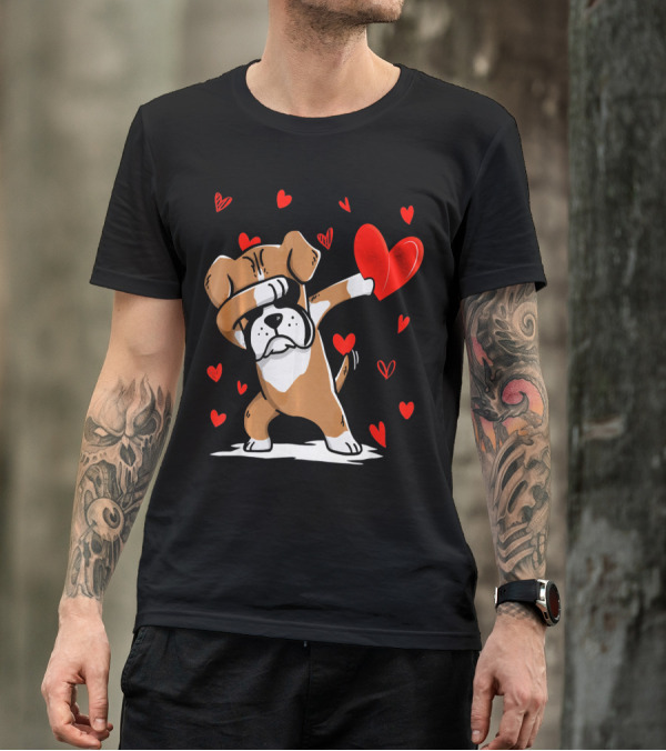 Dabbing Boxer Dog Holding Heart With Valentines Day T-Shirt