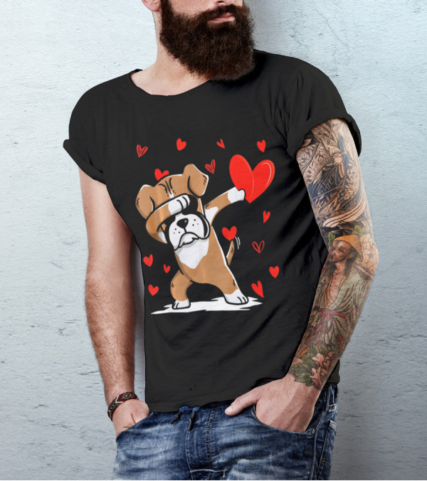 Dabbing Boxer Dog Holding Heart With Valentines Day T-Shirt