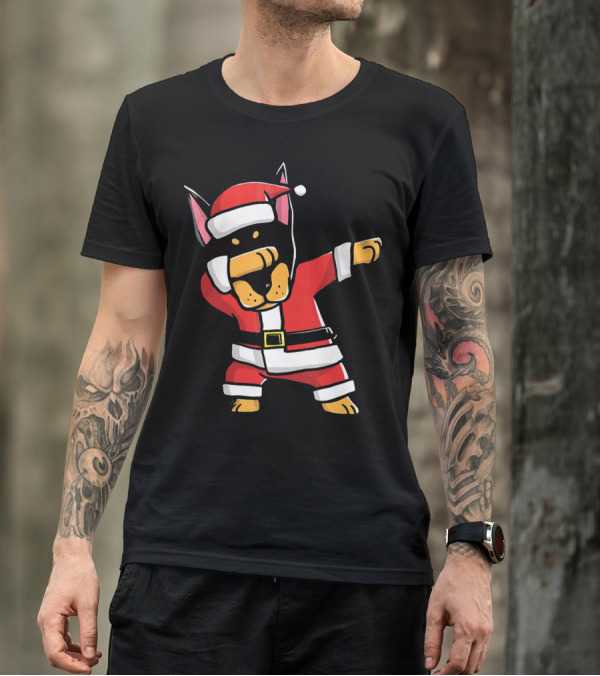 Funny Dabbing Doberman Pinscher Dog Ugly Christmas Santa T-Shirt