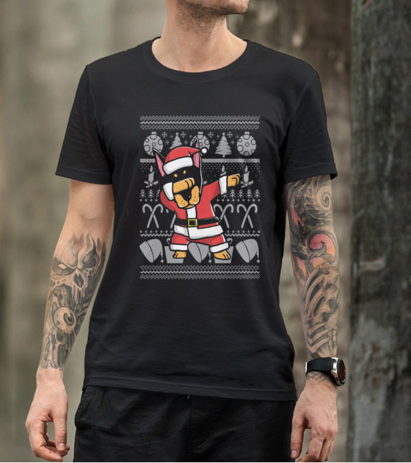 Funny Doberman Dabbing Santa Dog Christmas T-Shirt