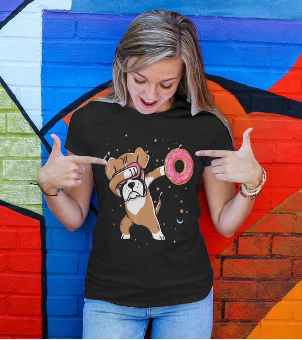 Funny Donut Day Dabbing Boxer With Sprinkled Donut In Stars And Moon T-Shirt