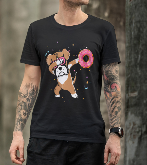 Funny Donut Day Dabbing Boxer With Sprinkled Donut In Stars And Moon T-Shirt