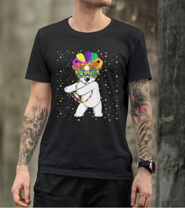 Jack Russell Flossing Jester Hat Mardi Gras Beads Dog T-Shirt