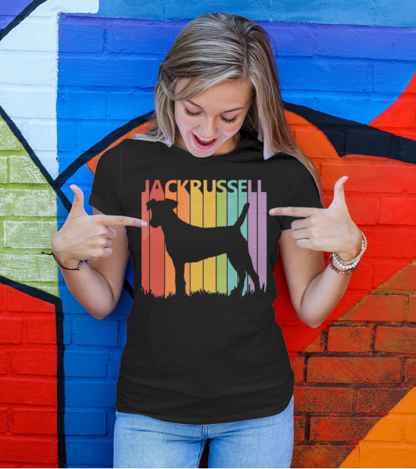 Jack Russell Silhouette Rainbow Stripes T-Shirt