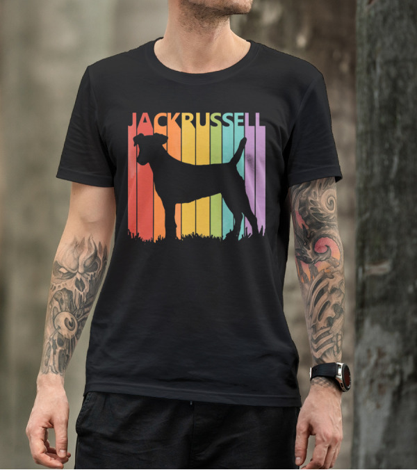 Jack Russell Silhouette Rainbow Stripes T-Shirt