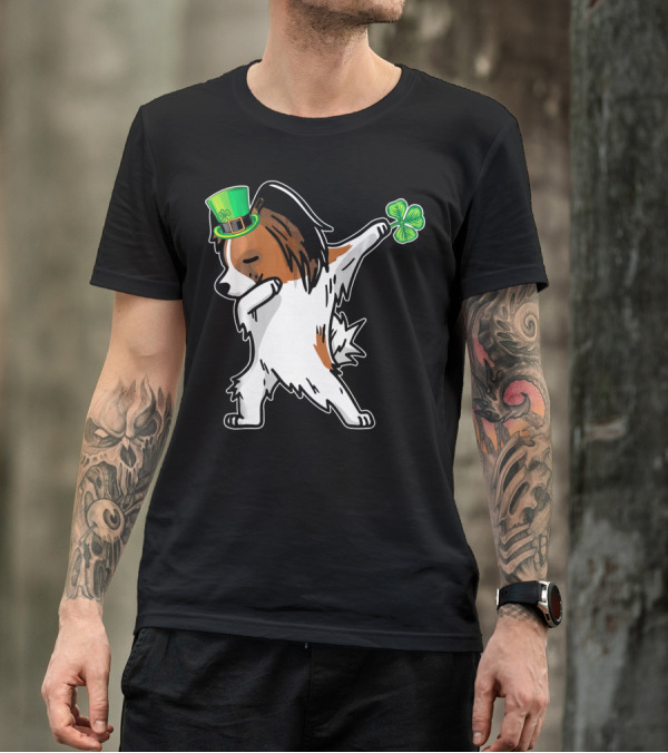 Papillon Dab Dabbing Dance With Shamrock And Leprechaun Hat T-Shirt