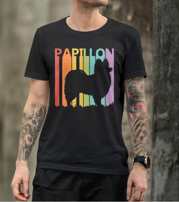 Papillon Dog Silhouette With Colorful T-Shirt