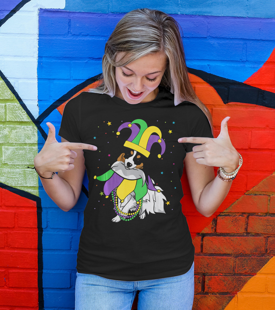 Funny Papillon Jester Hat Mardi Gras Bead Colorful Stars T-Shirt