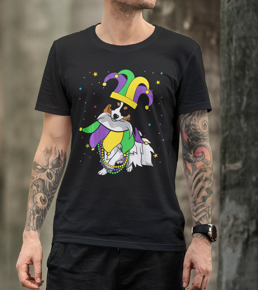 Funny Papillon Jester Hat Mardi Gras Bead Colorful Stars T-Shirt
