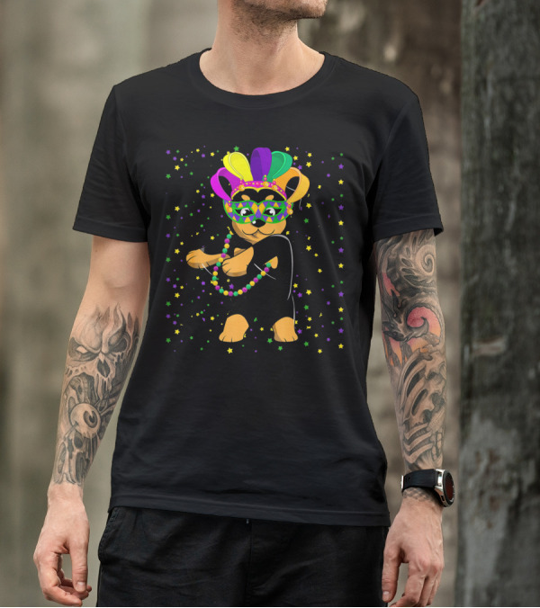 Rottweiler Flossing Beads Jester Hat Mardi Gras Fun T-Shirt