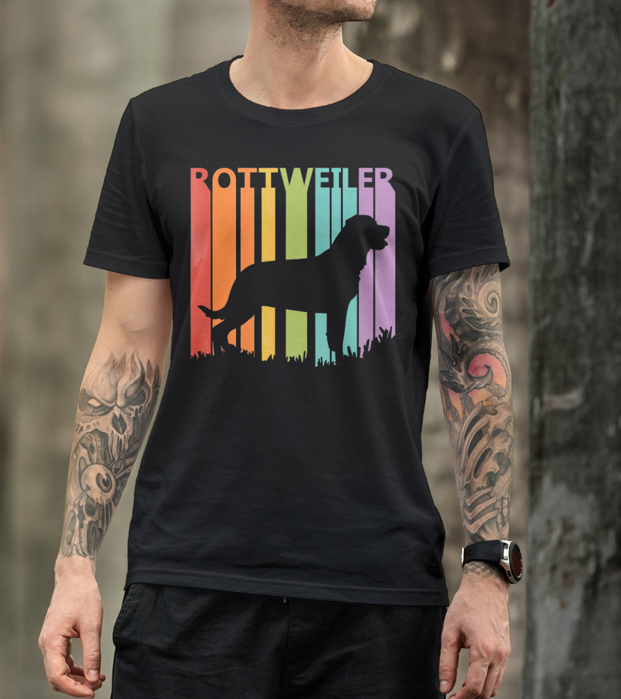 Rottweiler Dog Silhouette With Rainbow Stripes T-Shirt