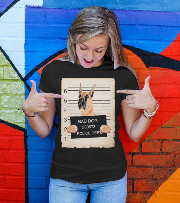 Great Dane Bad Dog Police Dept Mugshot 230573 T-Shirt