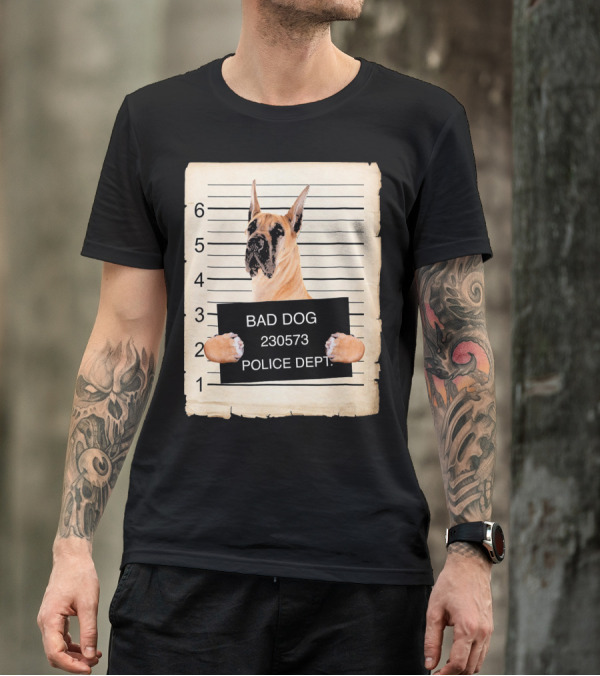 Great Dane Bad Dog Police Dept Mugshot 230573 T-Shirt