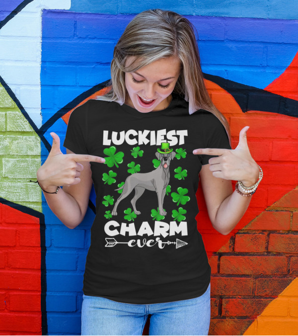 Luckiest Charm Ever Great Dane Shamrocks Hat T-Shirt
