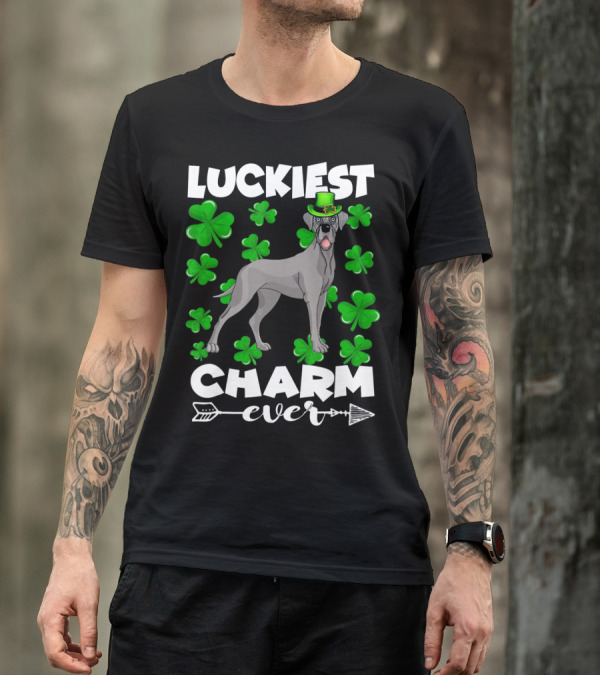 Luckiest Charm Ever Great Dane Shamrocks Hat T-Shirt