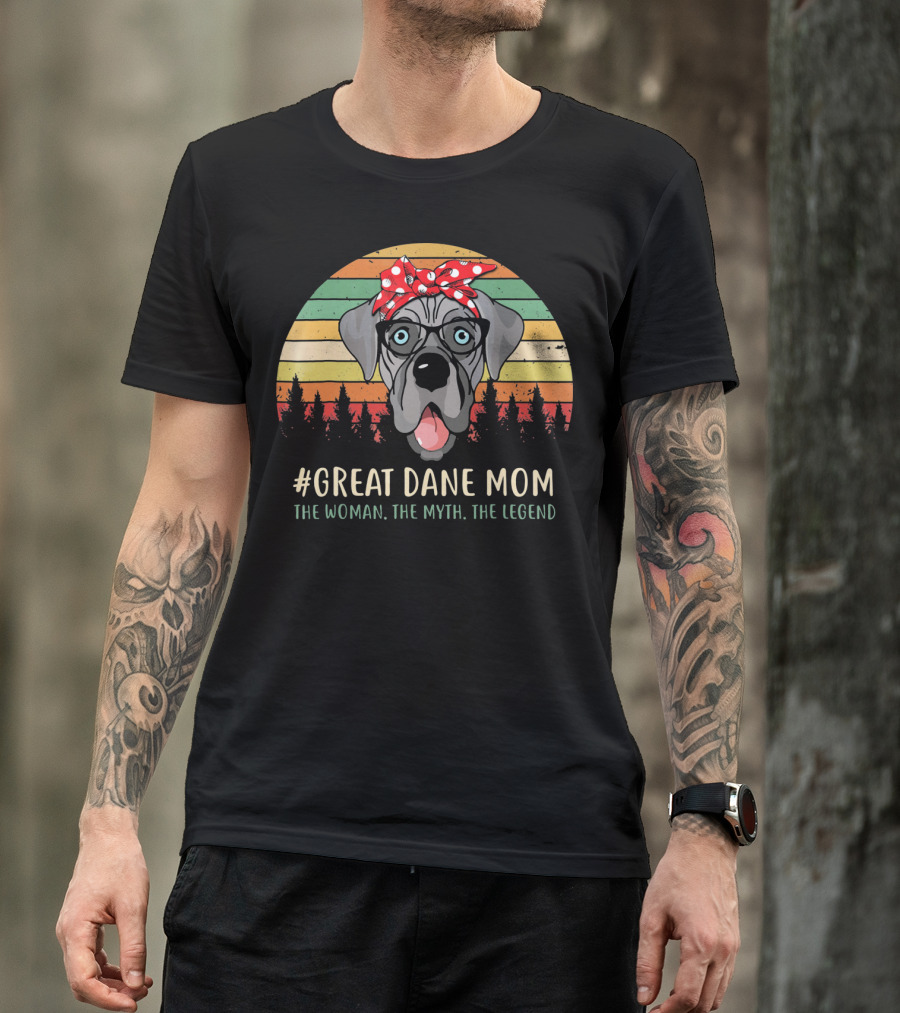 Great Dane Mom The Woman The Myth The Legend Retro Dog Bandana Glasses Forest T-Shirt