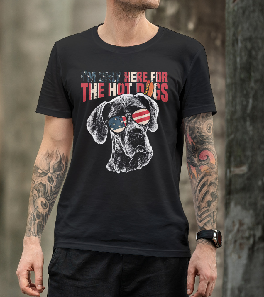 I'm Only Here For The Hot Dogs Great Dane Patriotic Sunglasses 4th Of July T-Shirt
