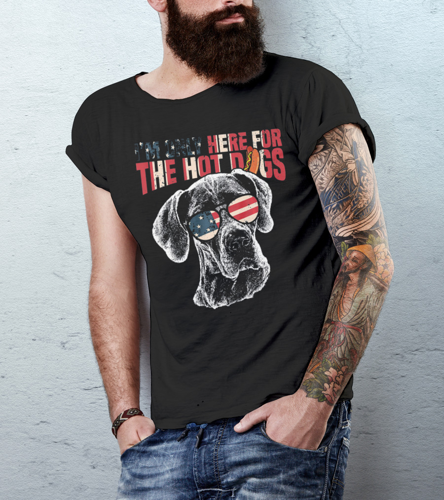 I'm Only Here For The Hot Dogs Great Dane Patriotic Sunglasses 4th Of July T-Shirt