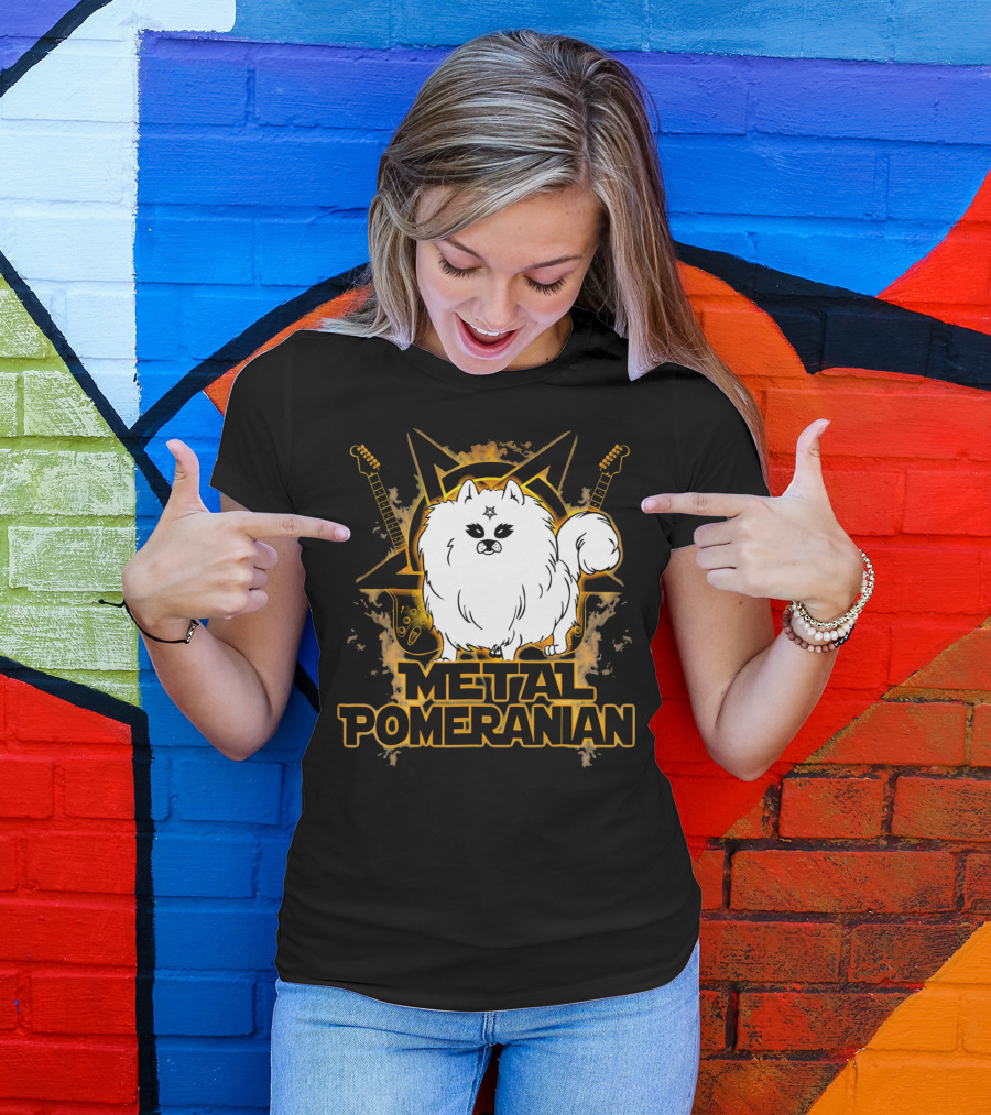 Hail Satan Metal Pomeranian Rock N Roll With Star And Guitars T-Shirt