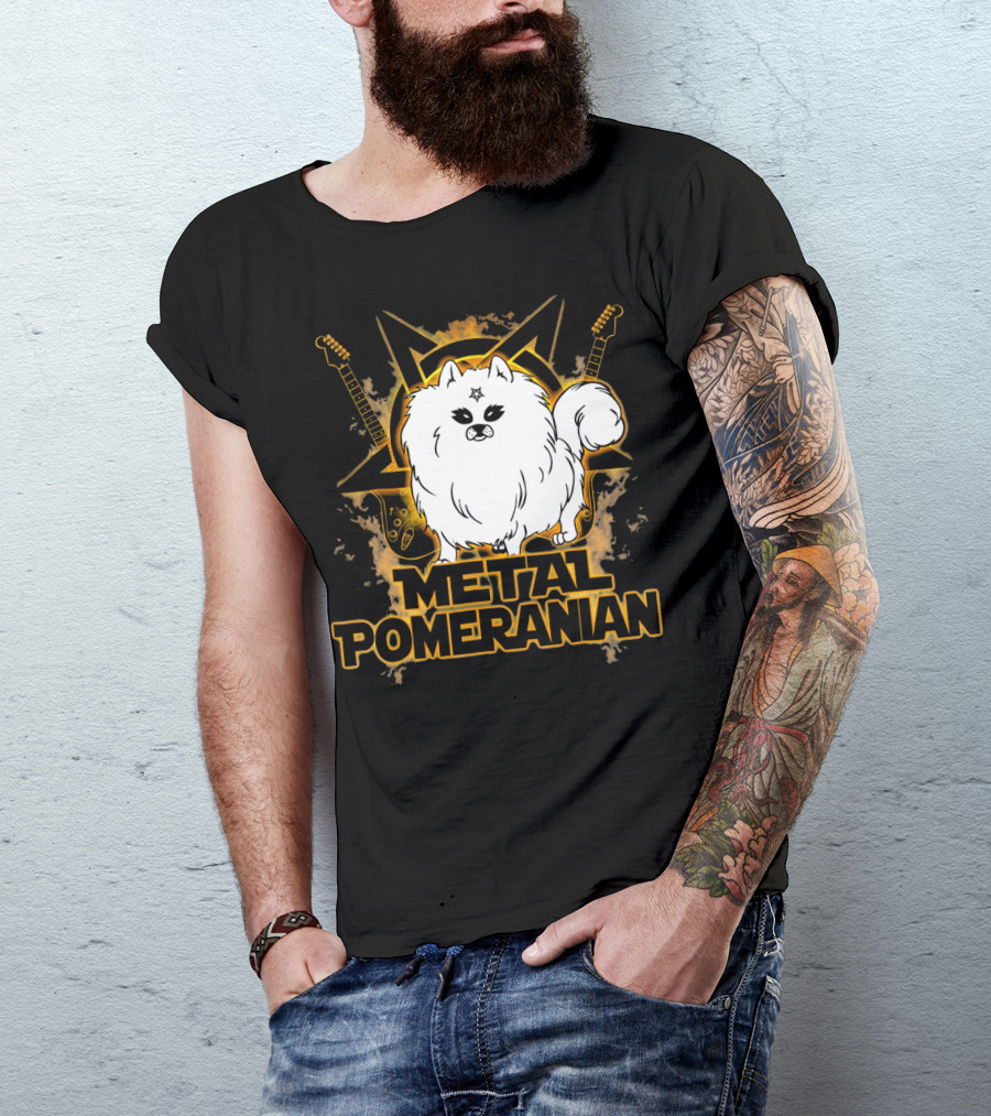Hail Satan Metal Pomeranian Rock N Roll With Star And Guitars T-Shirt