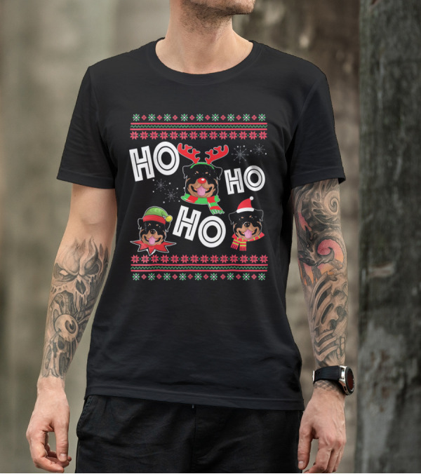 HO HO HO Rottweiler Christmas Reindeer Funny Dog T-Shirt