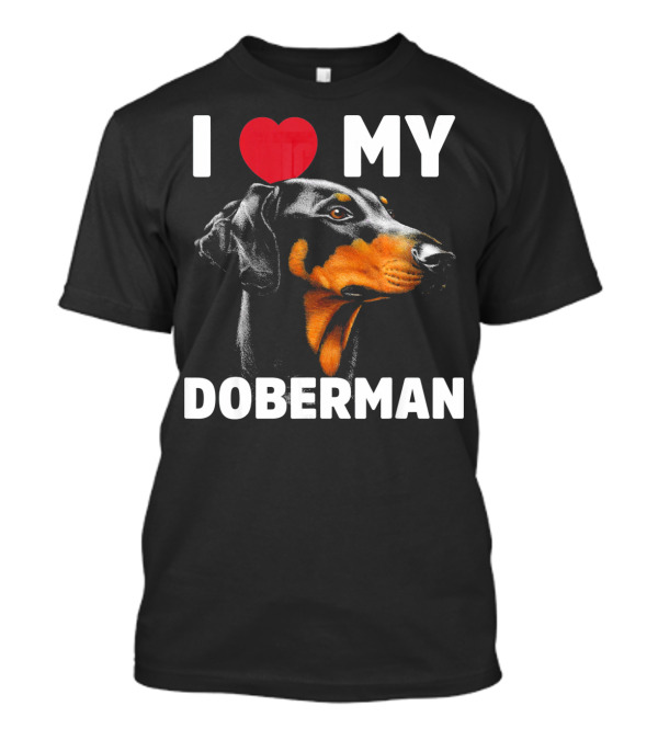 I Love My Doberman Heart Black Background Realistic T-Shirt