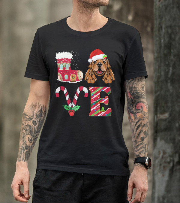 I Love My English Cocker Spaniel Christmas Candy Cane Santa Hat T-Shirt