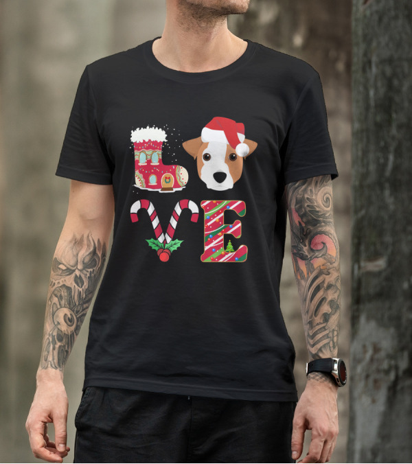 I Love My Jack Russell Terrier Christmas Holiday Santa Hat Candy Cane Gingerbread Boot T-Shirt
