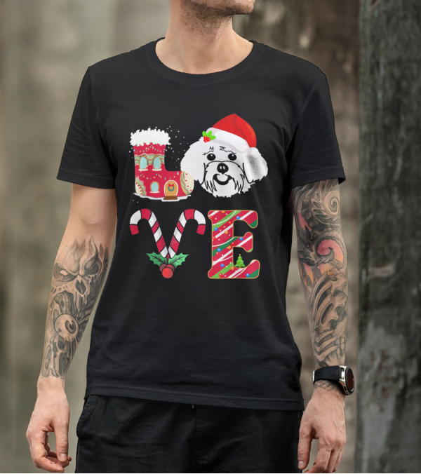 I Love My Maltese Christmas Candy Cane Gingerbread Santa Hat T-Shirt