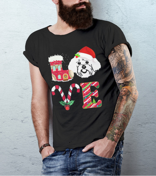 I Love My Maltese Christmas Candy Cane Gingerbread Santa Hat T-Shirt