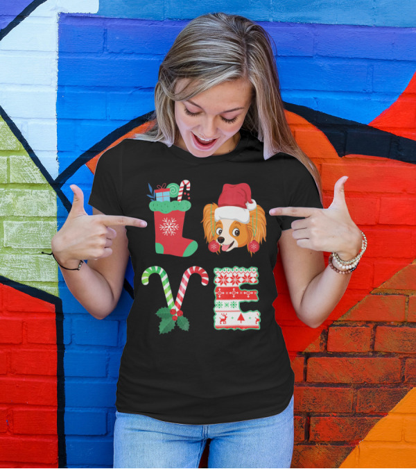 I Love My Papillon Christmas Dog Holiday Decorations T-Shirt