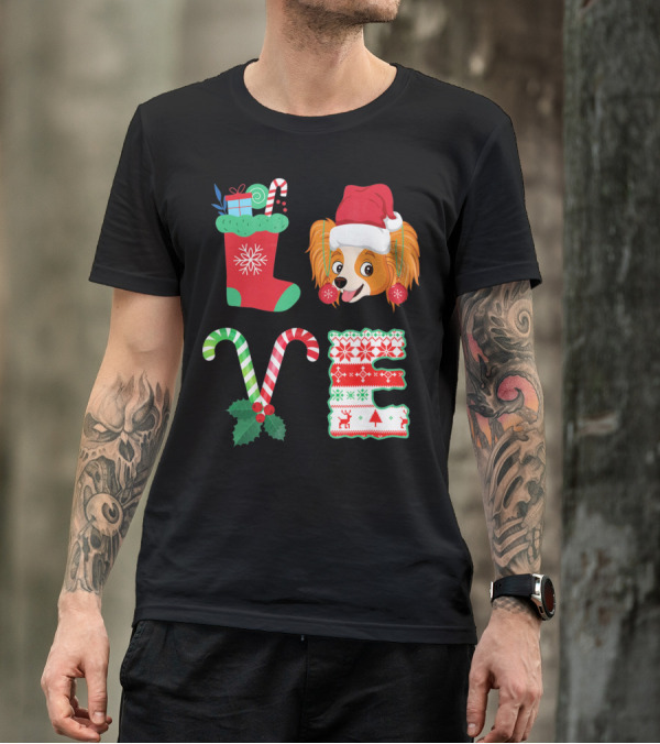 I Love My Papillon Christmas Dog Holiday Decorations T-Shirt