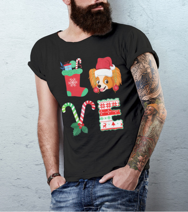 I Love My Papillon Christmas Dog Holiday Decorations T-Shirt