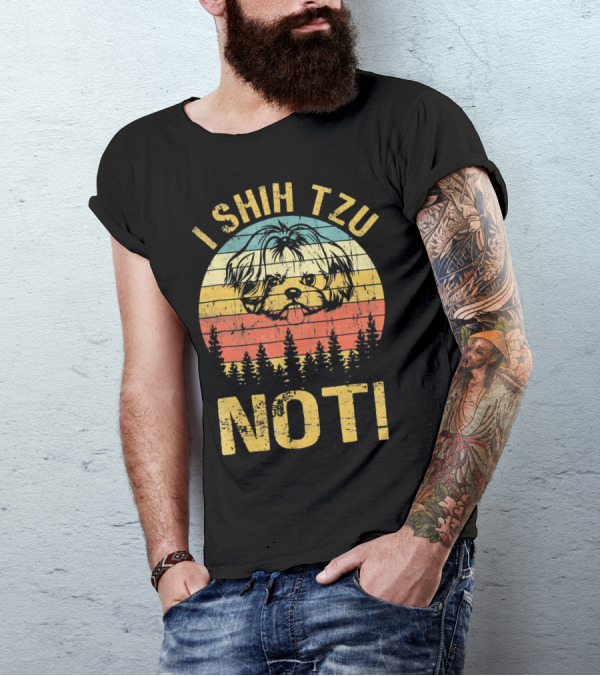 I Shih Tzu Not Vintage Shih Retro Dog Forest Stripes T-Shirt