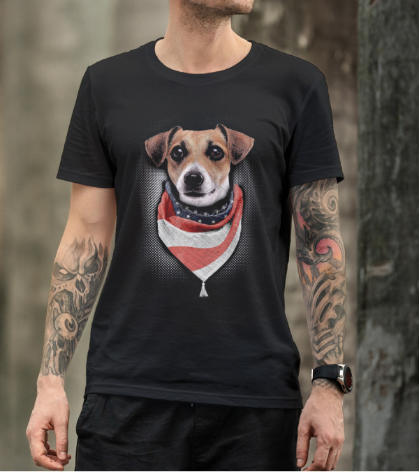 Jack Russell 4th Of July American Flag Bandana T-Shirt